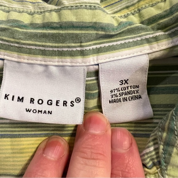 Kim Rogers Green Striped Blouse 3X - Picture 2 of 4